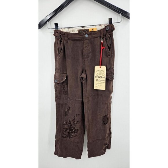New Da-Nang Silk Utility Pants Girls 5 Chestnut Brown Cargo Pockets - Picture 1 of 7